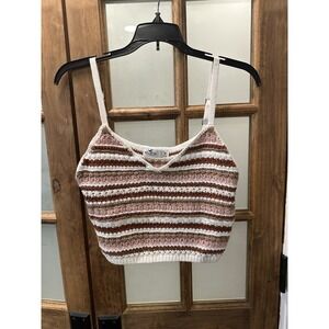 Hollister Crochet Knit Tank Top Womens Medium White Brown Striped Boho Cami